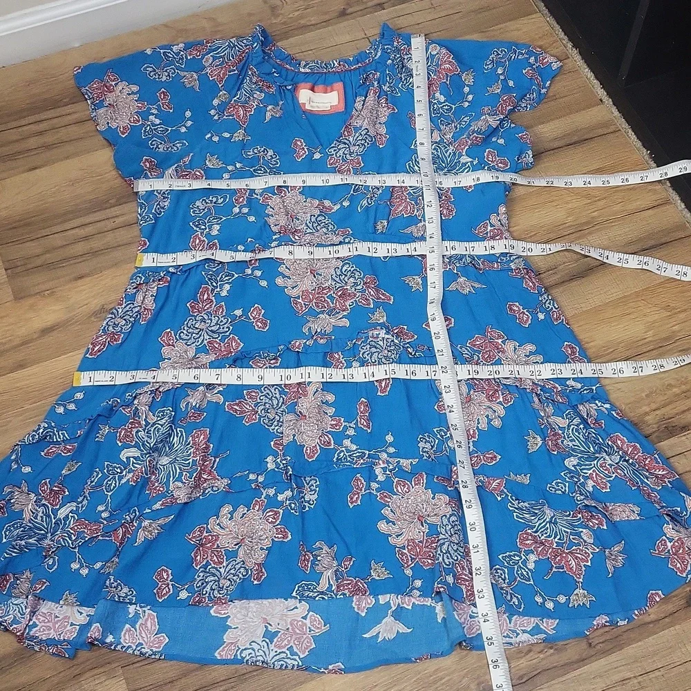 By ANTHROPOLOGIE Blue Robin Tiered Floral Mini Dress Size L - Picture 12 of 15